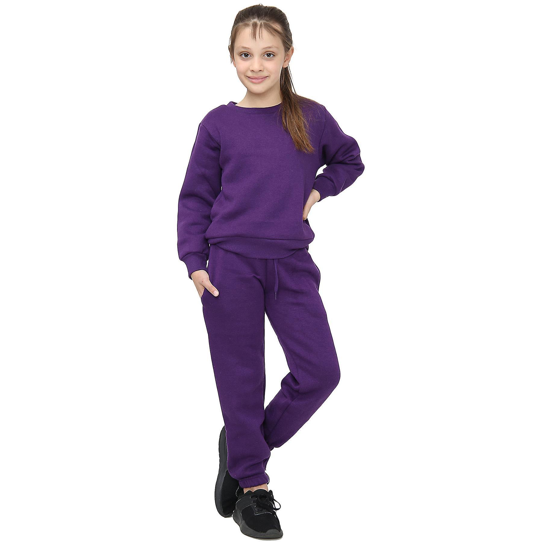 A2Z 4 Kids Kids Unisex Plain Tracksuit Sweatshirt Set Purple 7-8 Years