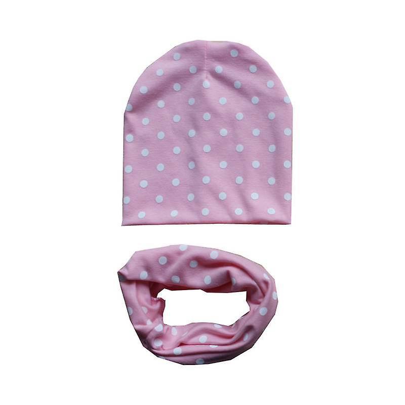 Slowmoose Winter Spring Baby Hat Scarf Set- Cotton Baby Cap Star Print Kids Hats, Newborn dot pink