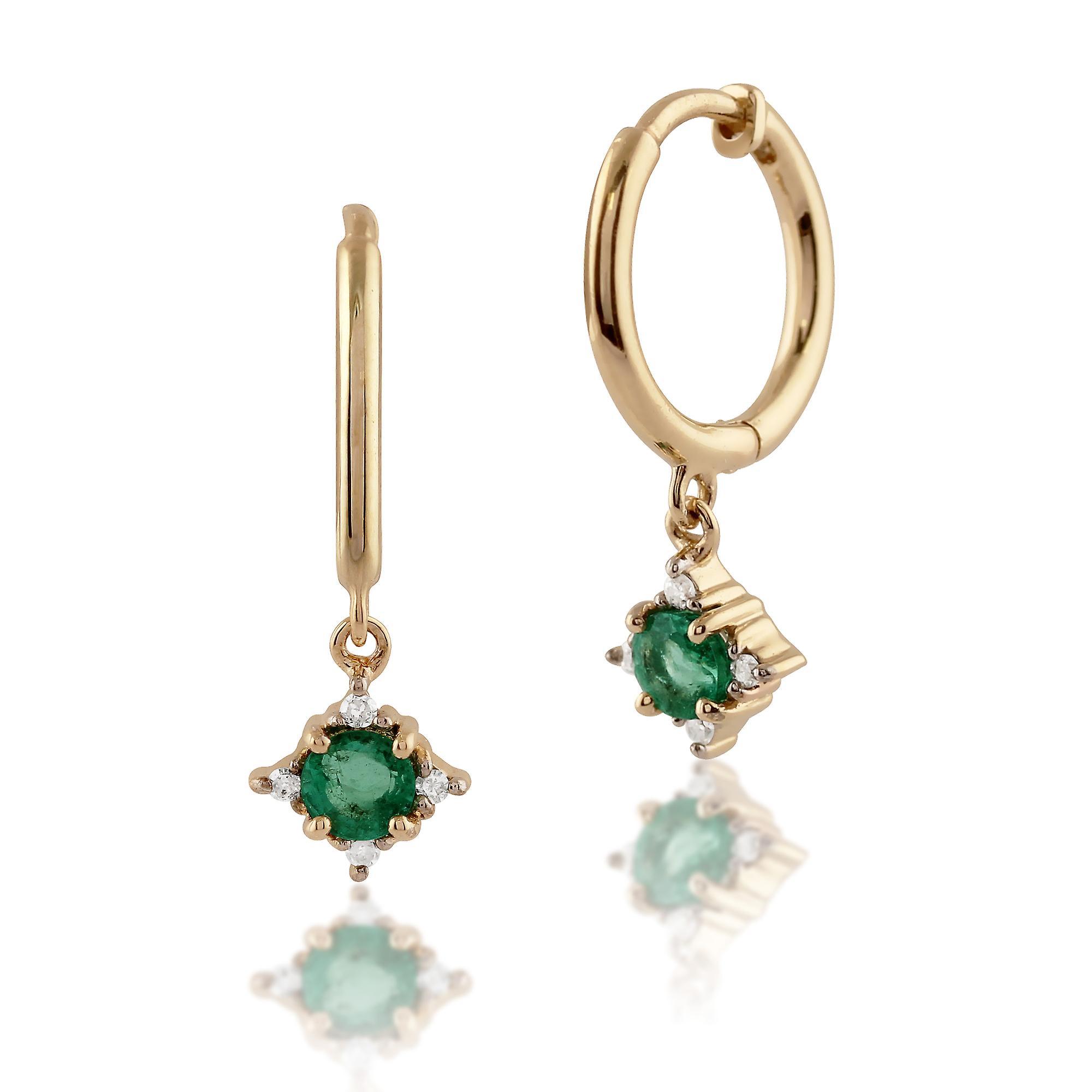 Gemondo Classic Round Emerald & Diamond Hoop Earrings in 9ct Yellow Gold 135E1215019 Green One Size