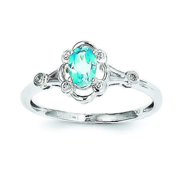 JewelryWeb 925 Sterling Silver Polished Open back Light Swiss Blue Topaz and Diamond Ring Measures 2mm Wide Jewelry Gifts for Women 7