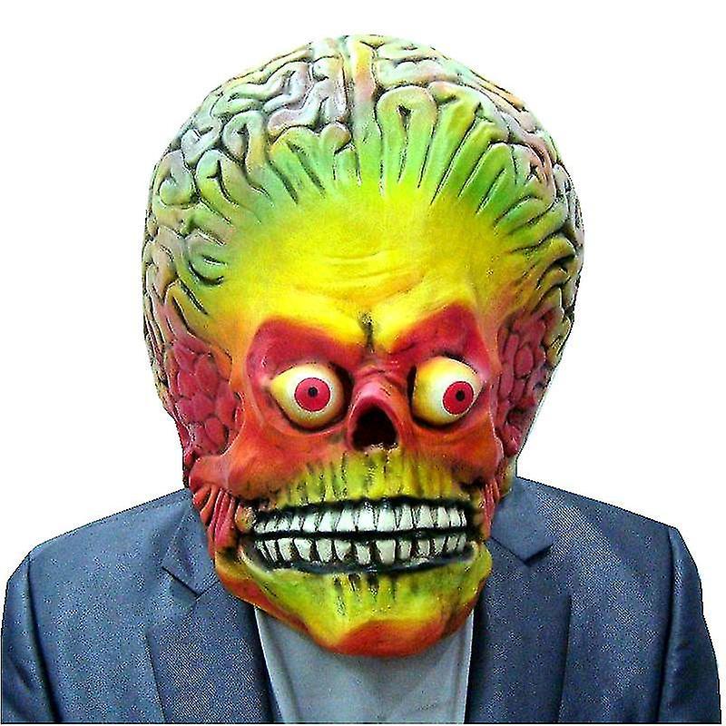 Cryin Caraele Attacks Martian Soldie Halloween Mask Full Head Latex Scary Alien Brain Party Mask Ufo Mars Cosplay Costume Props