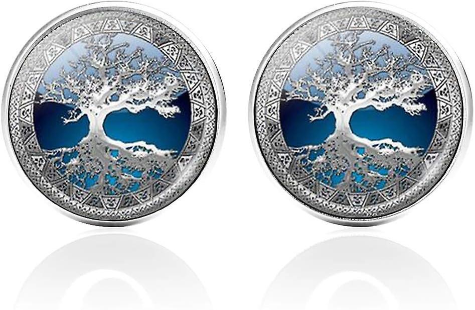 Vonkayi 2 Pairs Men's Cufflinks Tree of Life Blue White Wedding Cufflinks Button French Cufflinks blue/white