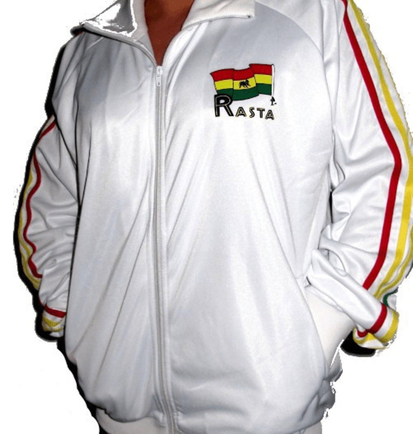 Hiprock Rasta sweater Zipper - White with Rasta print S