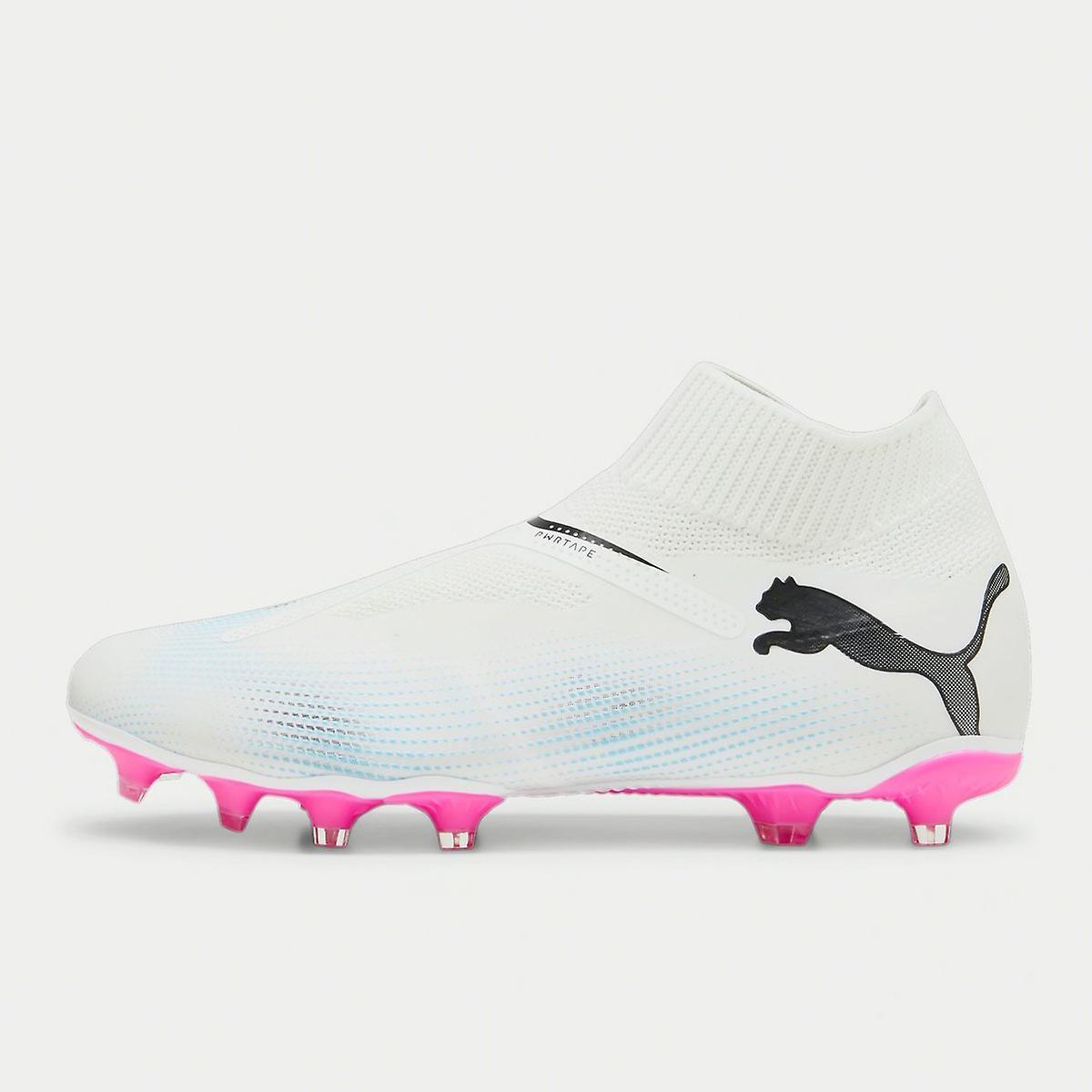 Puma Future 7 Match+ Laceless Firm Ground Football Boots White/Blk/Pink UK 9