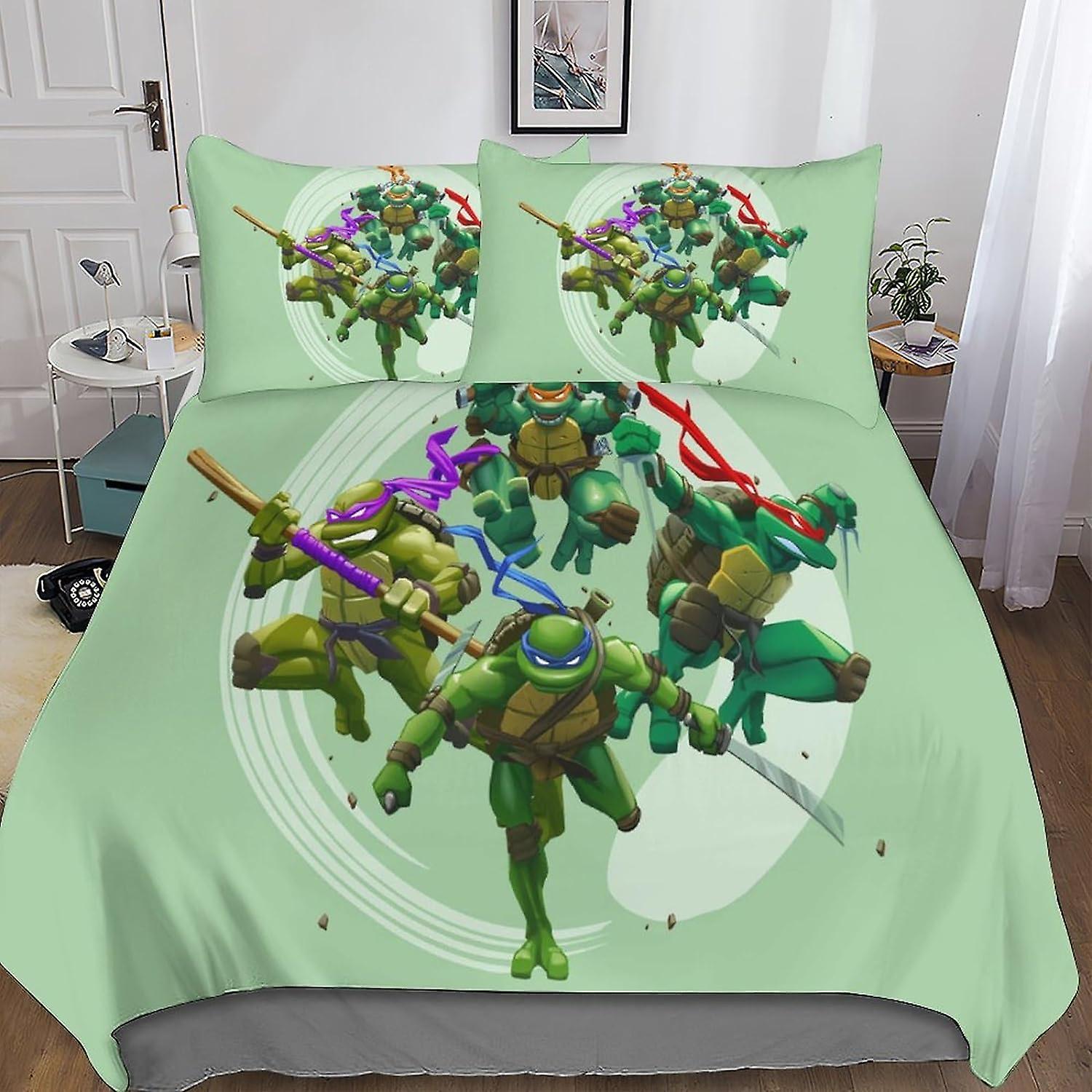 Kerota Ninja Turtle 3D Print Duvet Cover Set Movie Bedding Set with Zipper Closure, Soft Microfiber 3 Piece with Pillowcases for Kids and Adults Do...