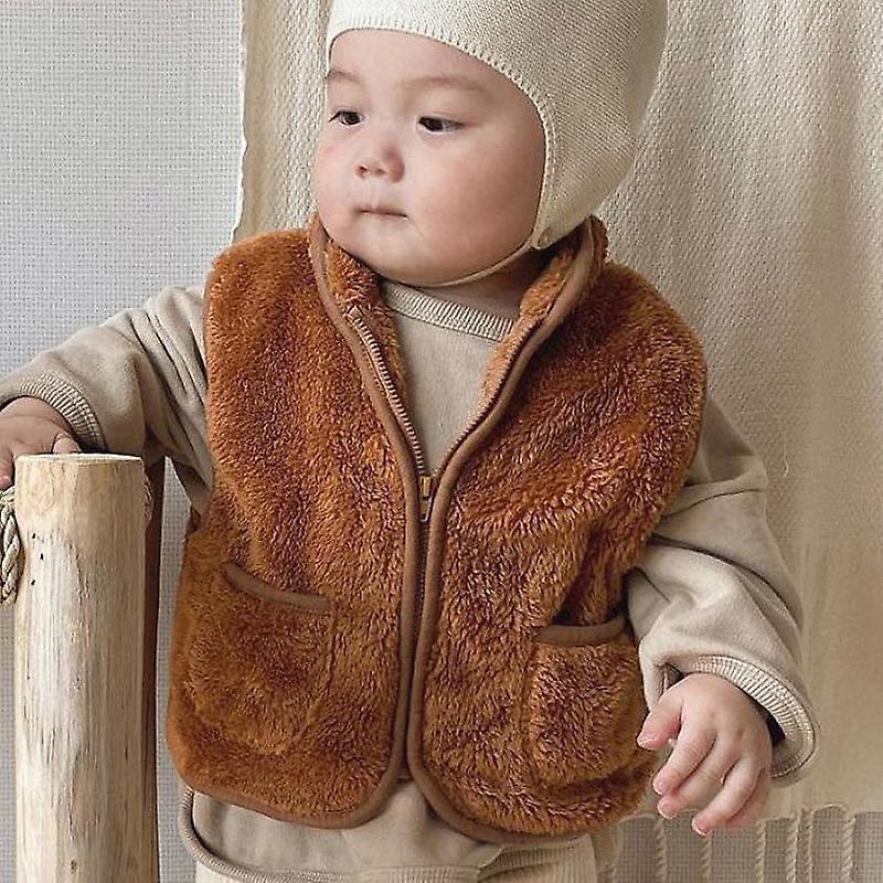 Slowmoose Autumn/winter Thick Fleece, Sleeveless Vest Jacket Caramel 24M