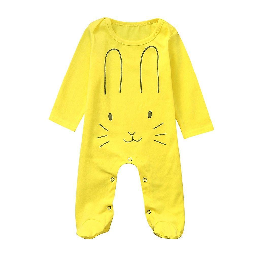 Slowmoose Newborn Romper, Infant Long Sleeve Footed Sleeper- Rabbite Cartoon Print Yellow 6-12 Months