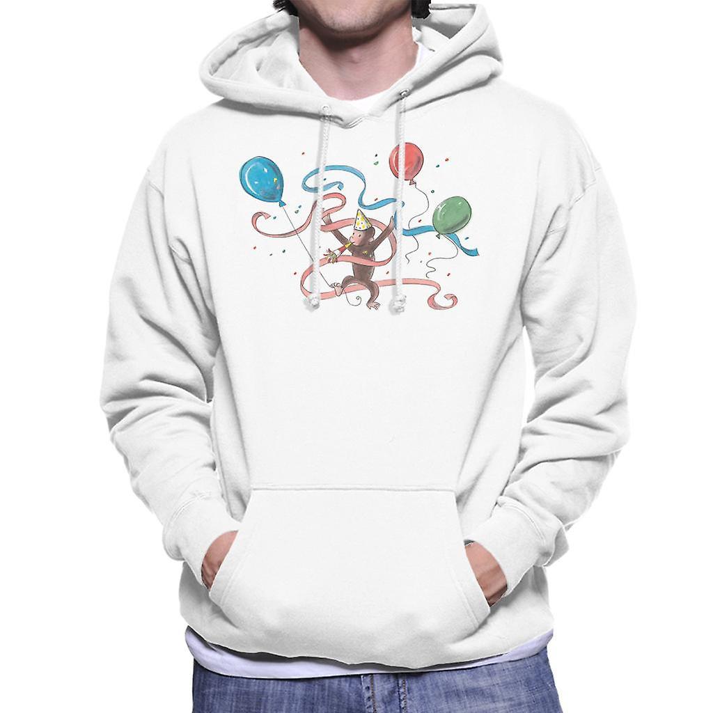 Curious George Party Balloons Men's Hooded Sweatshirt White Large