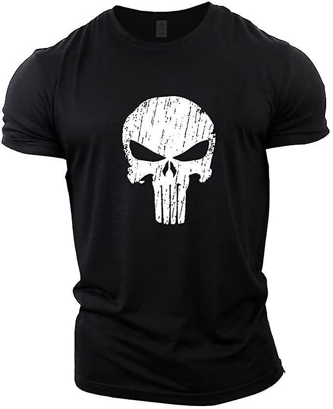 Preferred Men's Bodybuilding T-shirt - Skull - Fitness Training Tops Black XL