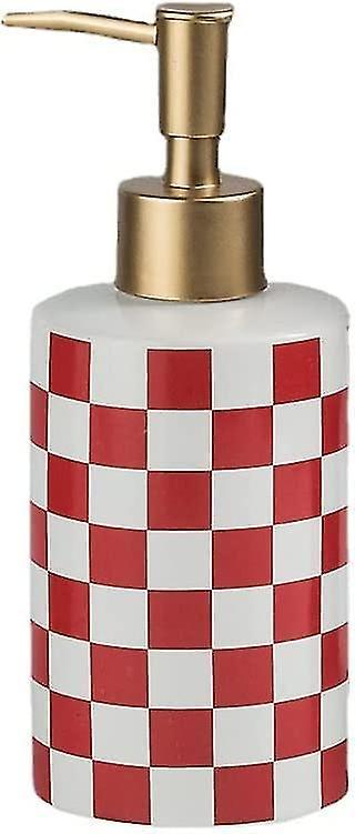 Tianzun Checkered Ceramic Soap Dispenser With Rust Proof Gold Matte Pump Decorative Soap Dispenser red