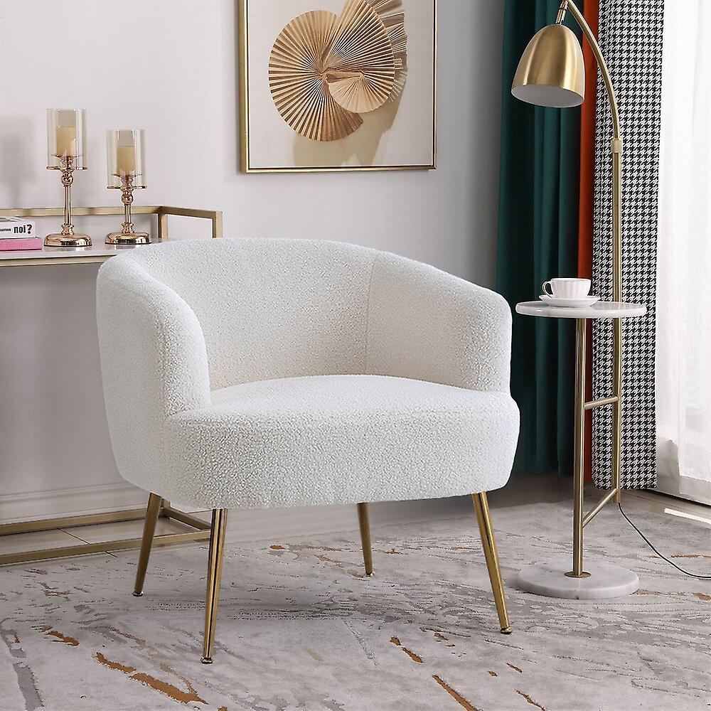 Living And Home Livingandhome White Teddy Fabric Armchair with Metal Legs