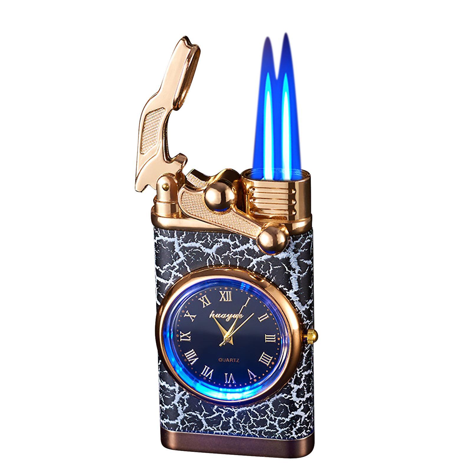 Taishh Double Fire Switching Lighter With Quartz Watch Metal Inflatable Windproof Blue Flame Lighter Fashion Gift A