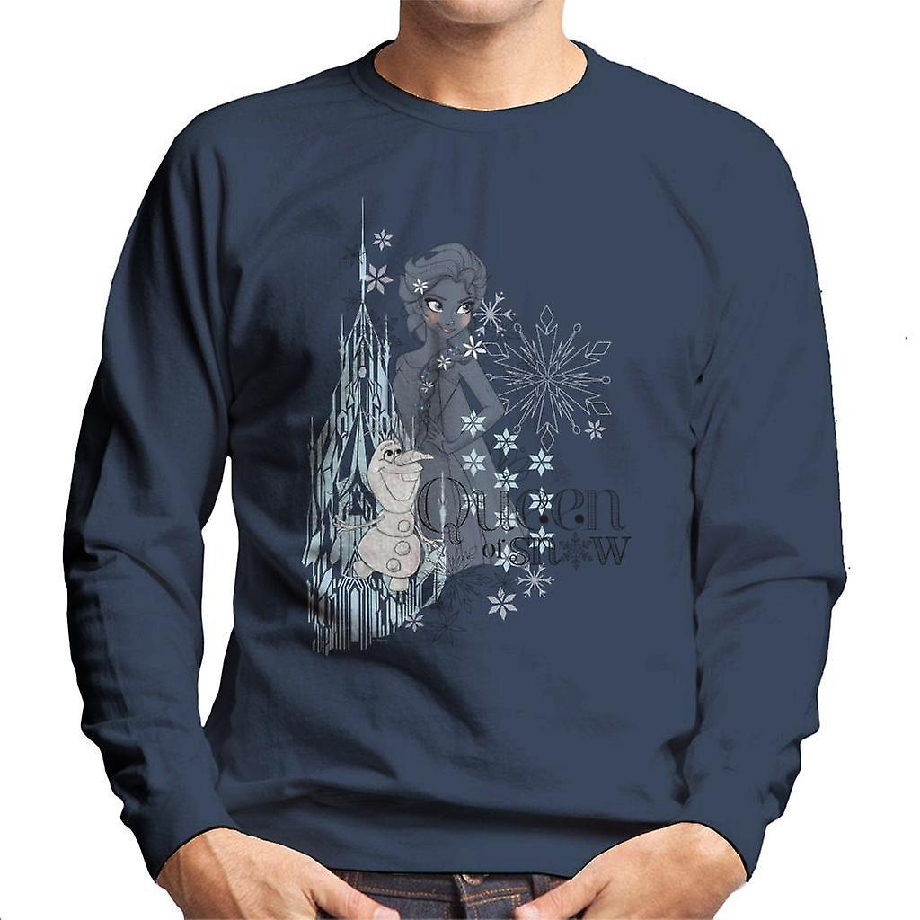 Disney Frozen Elsa Queen Of Snow And Olaf Montage Men's Sweatshirt Navy Blue Medium