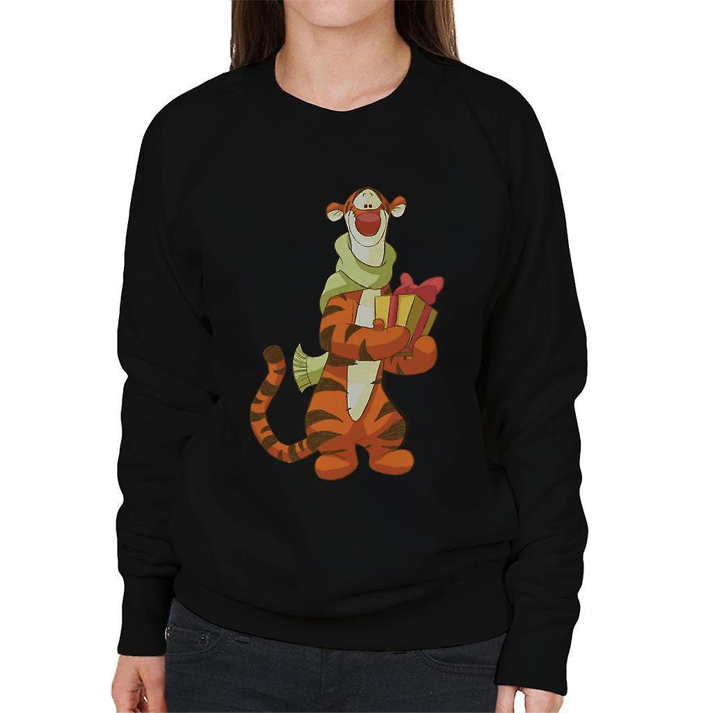 Disney Christmas Tigger Holding Present Women's Sweatshirt Black X-Large