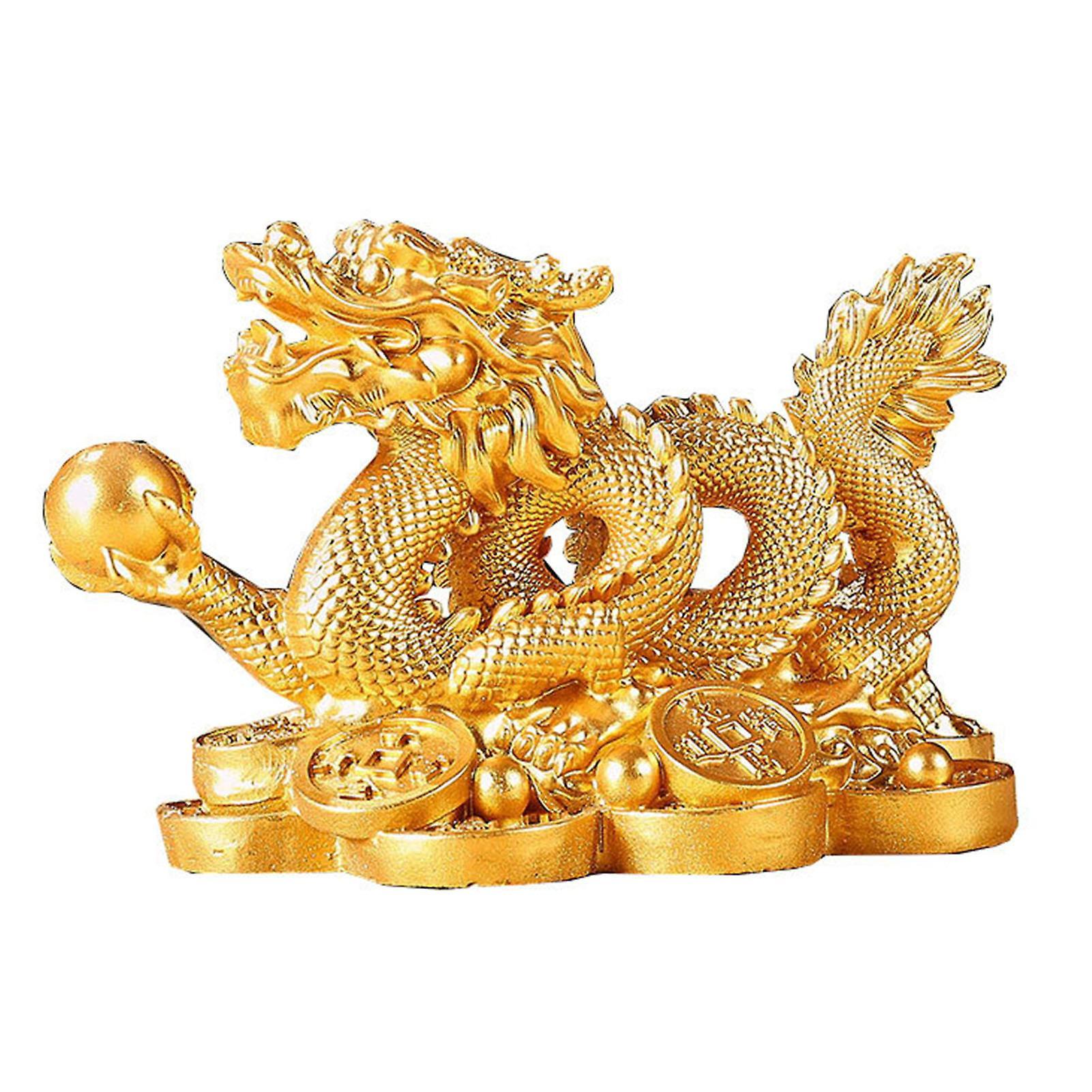 Hopeup 2024 Chinese Zodiac Dragon Statue Model Year of The Dragon Figurine Resin Craft Ornament Attract Wealth & Good Luck Golden/Bronze Dragon Scu...