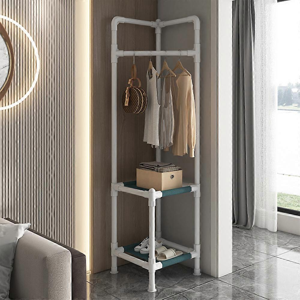 Living And Home Livingandhome Clothes Rail Corner Clothes Rack with 2 Tier Shelves