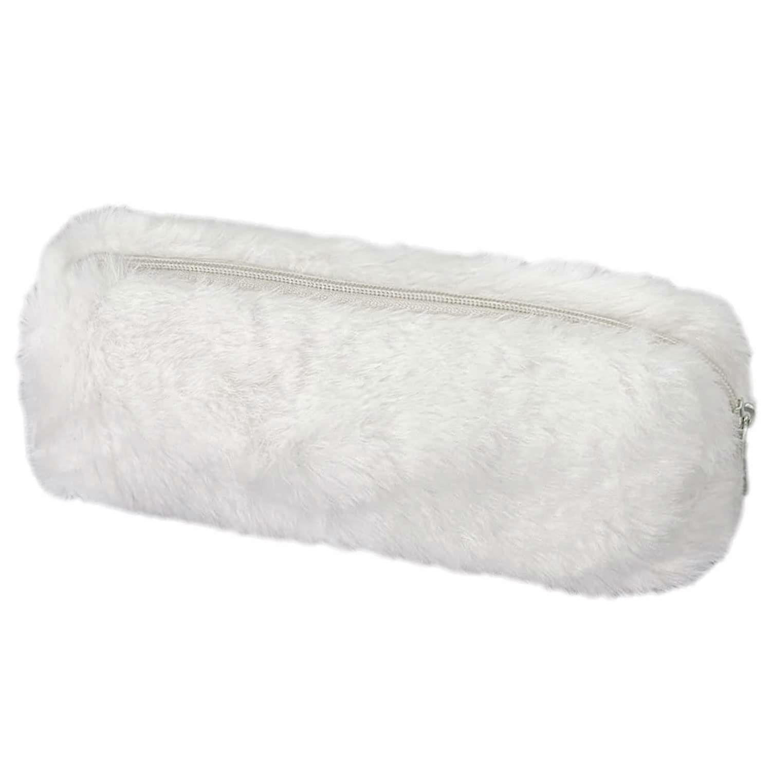 Linkrunning Plush Pencil Case, Fluffy Pencil Case for Girls Soft Pencil Case Plush Fuzzy Pencil Bag Fluffy Makeup Bag Cute Pencil Case(White)