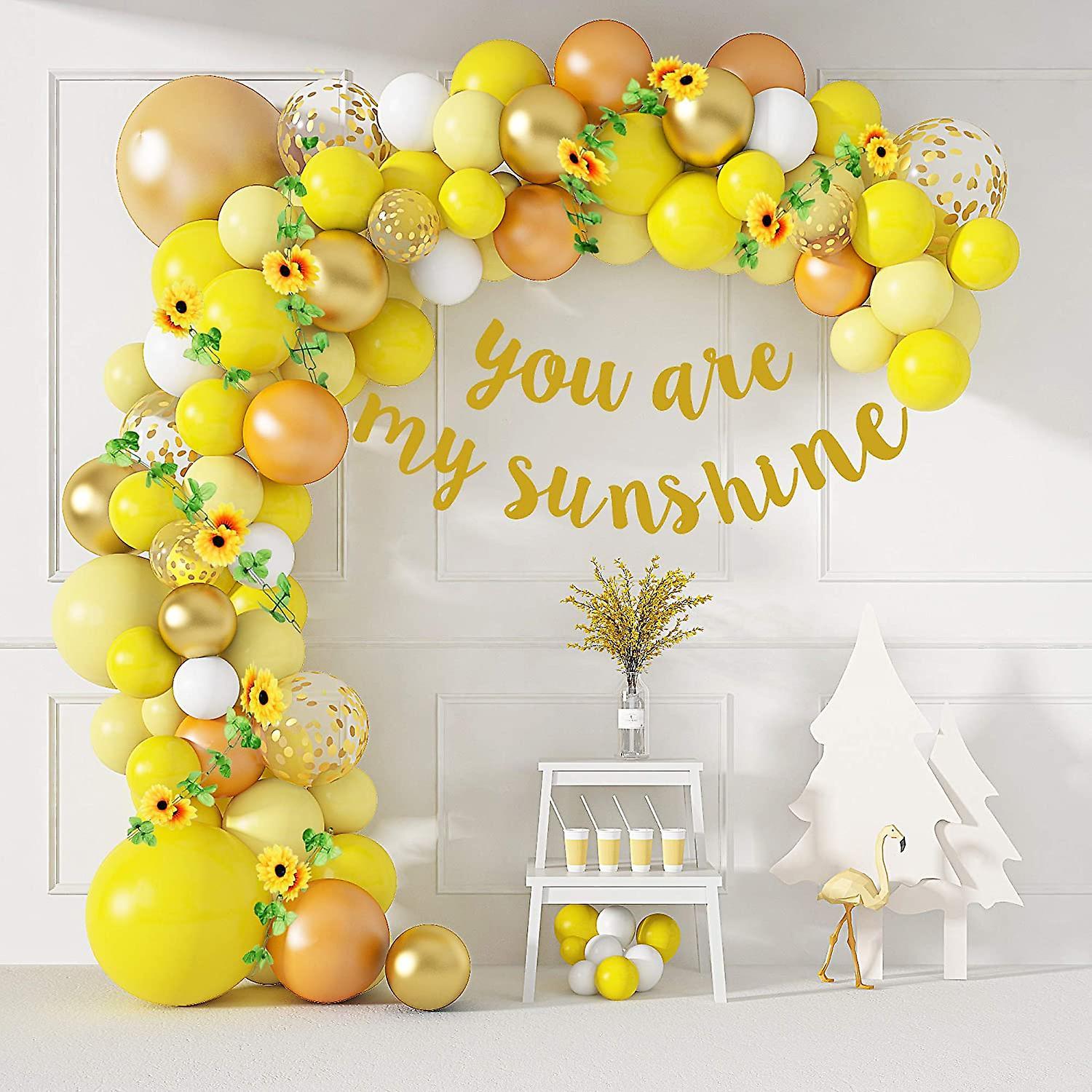 Wjiaer Sunflower Baby Shower Decorations For Girls Or Boys Sunflower Balloons Garland Arch Kit, 18''10''5'' Yellow Balloons With You Are My Sunshin...