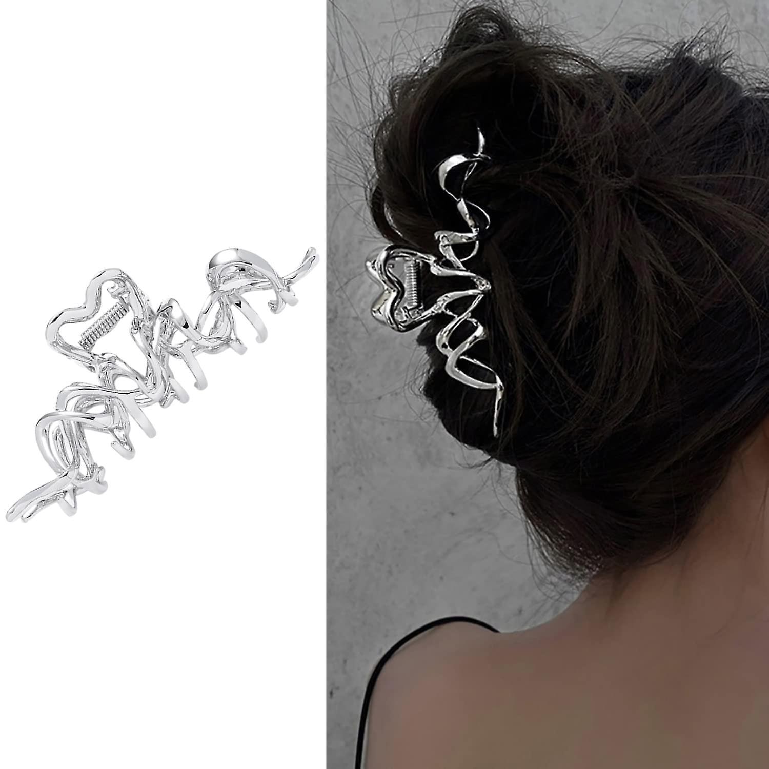 Maromalife Irregular Hair Claw Clips Elegant Metal Silver Wave Hair Clip Hairpin Frigid Style French Claw Clip For Thick Hair Metal Hair Barrettes ...