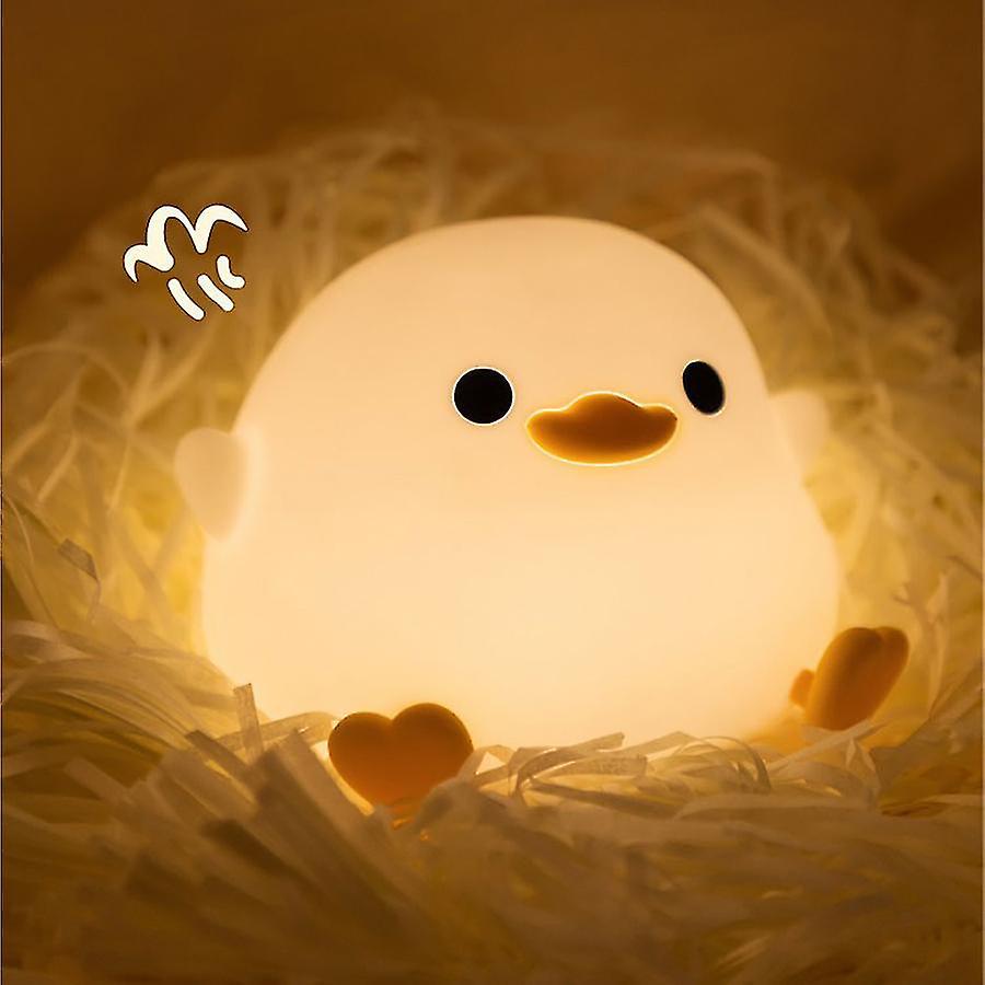 Tianzun Cute Bean Duck Led Night Light, Rechargeable Cartoon Silicone Bedroom Light, Touch Sensor Timing Bedside Lamp For Kids Gift