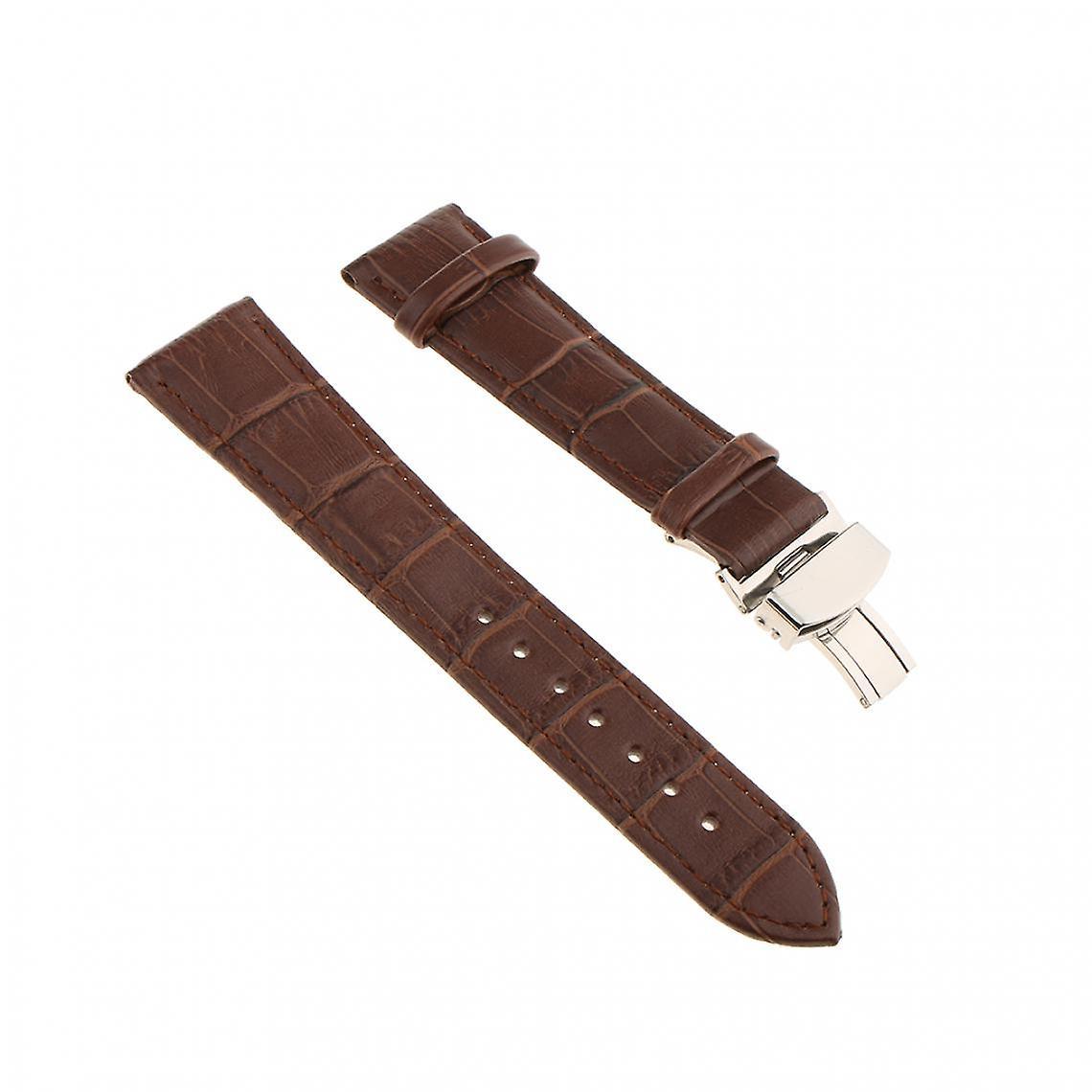 Bugu 20mm Black Butterfly Clasp Leather Watch Strap