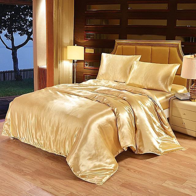 Slowmoose 4pcs Luxury Silk Bedding Set Satin Queen King Size Bed Set Comforter Quilt Brown 2m bed 4pcs / Flat Bed Sheet