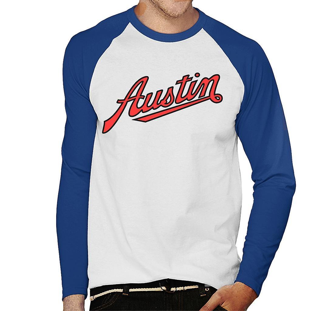 Austin Logo British Motor Heritage Men's Baseball Long Sleeved T-Shirt White/Royal Small