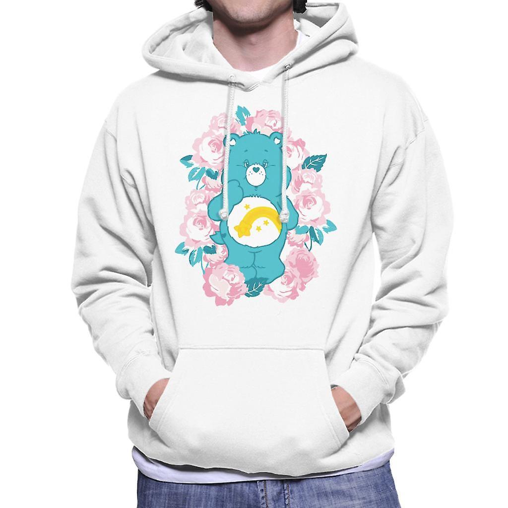 Care Bears Wish Bear Pink Flowers Men's Hooded Sweatshirt White Small