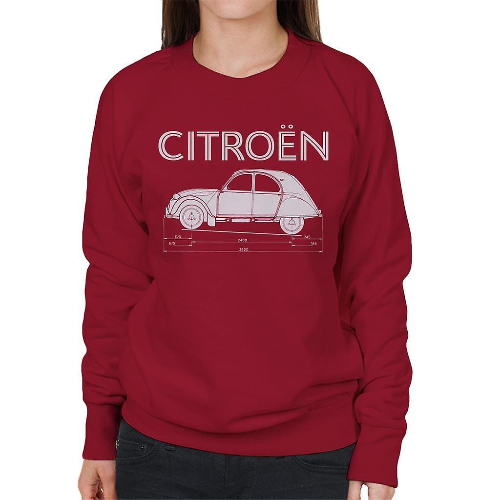 Citro�n Citroen 2CV Dimensions White Diagram Women's Sweatshirt Cherry Red Medium