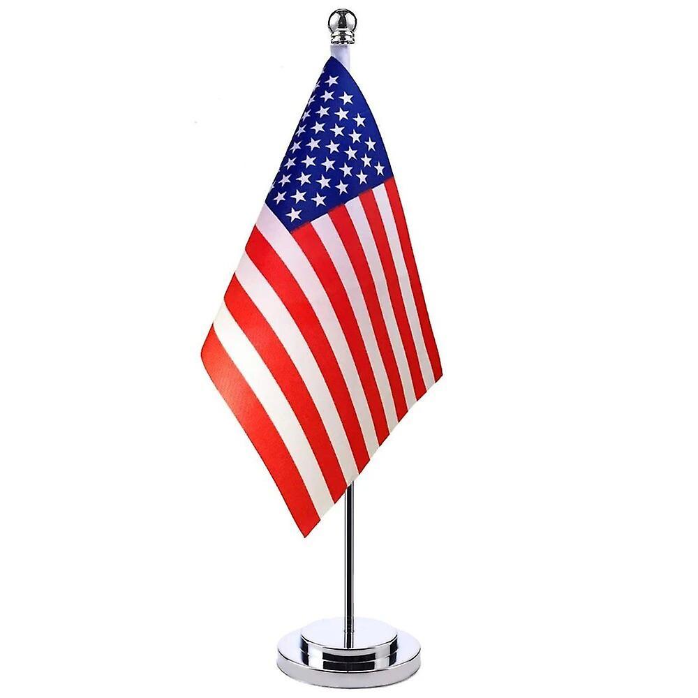 Scitoo 14x21cm Office Desk Flag Of The United States Banner Boardroom Table Stand Pole USA Cabinet Flag Set Meeting Room Decor USA Silver