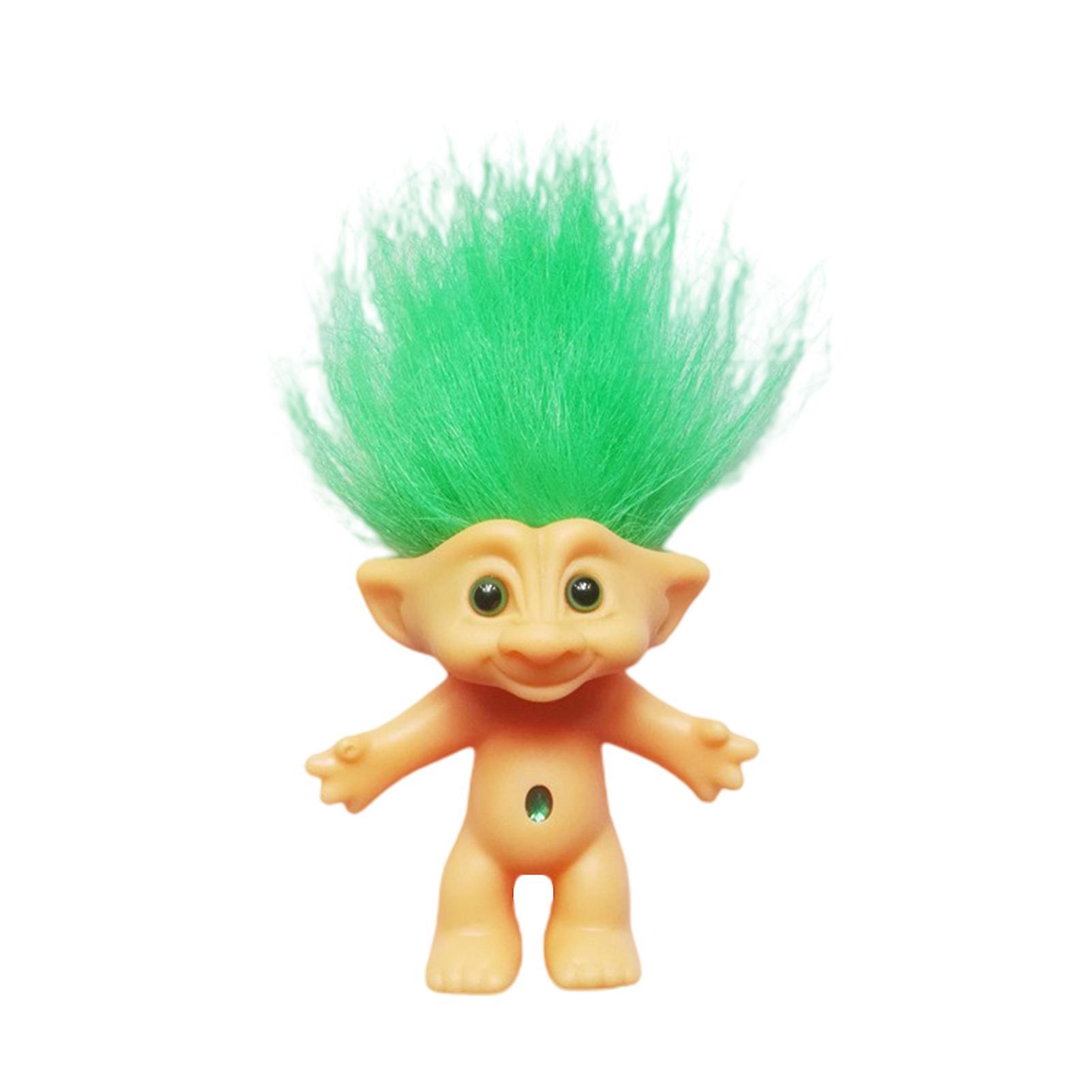 Remorui 10cm Troll Doll Model Colored Long Hair Dam Doll Miniature Figurine Ornament Lovely Leprocauns Ugly Elf Doll Action Figure Green