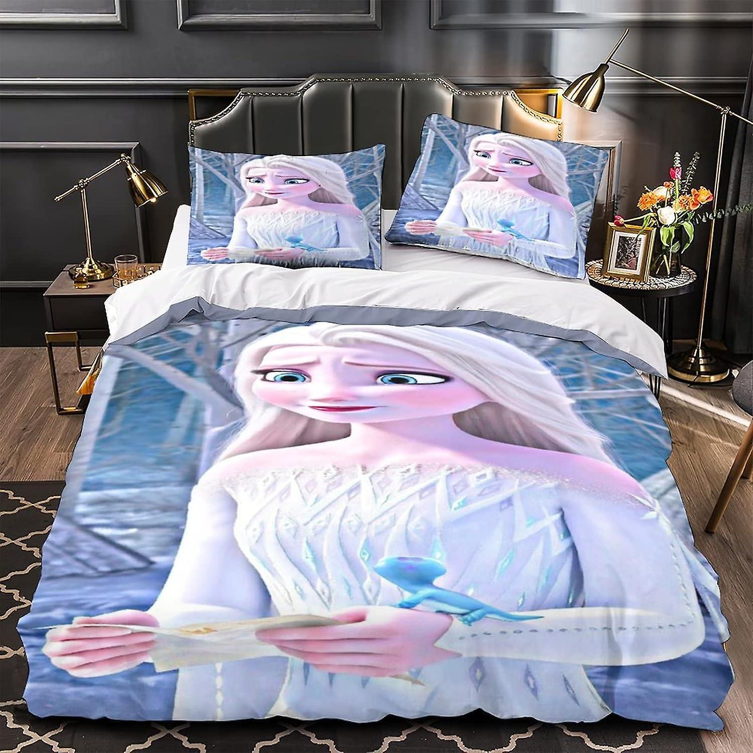 Kerota D Frozen Duvet Cover Set with Zipper Closure Bedding Set Soft Elsa Duvet Cover Pieces Set for Kids Teen 135*200 CM Single135x200cm