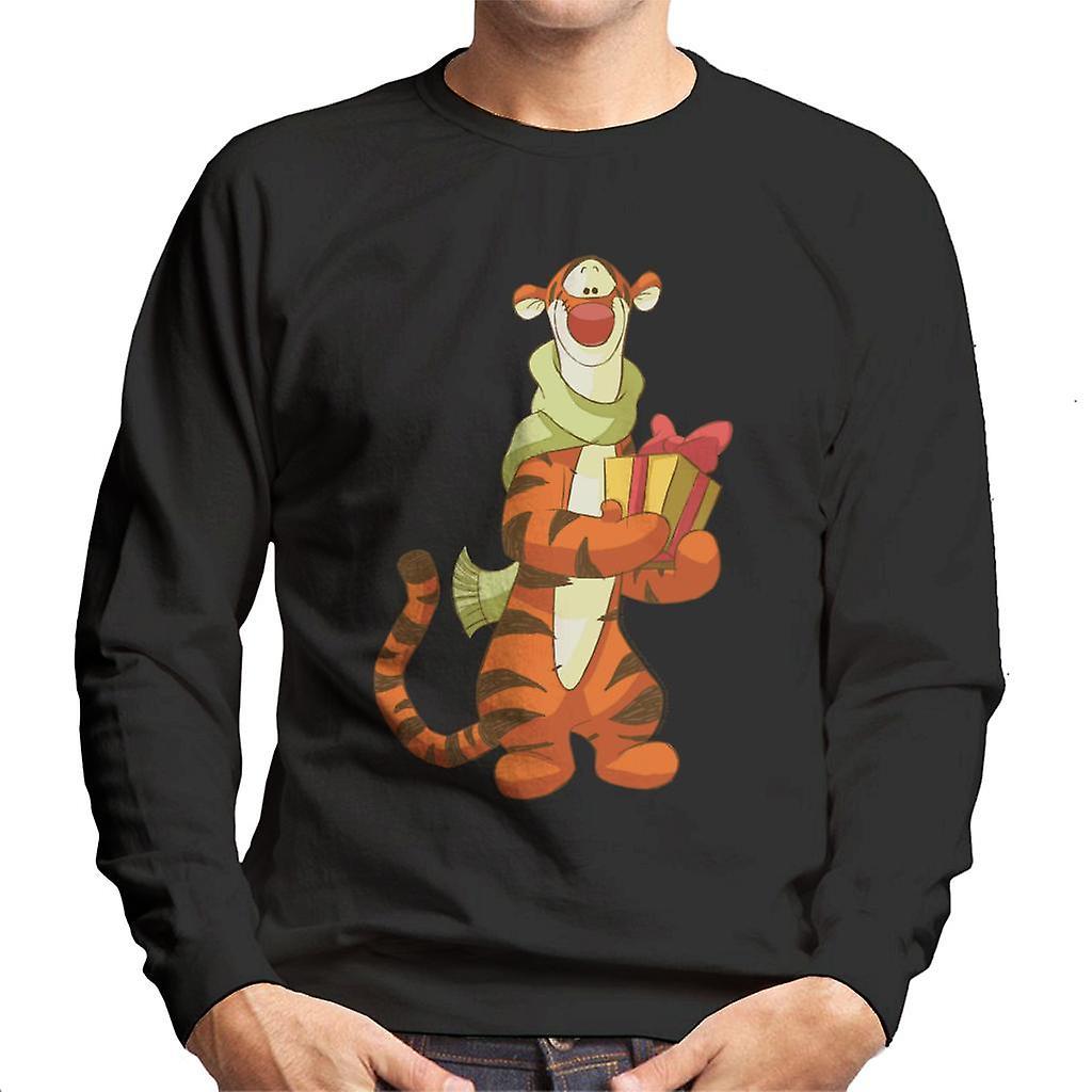 Disney Christmas Tigger Holding Present Men's Sweatshirt Black X-Large