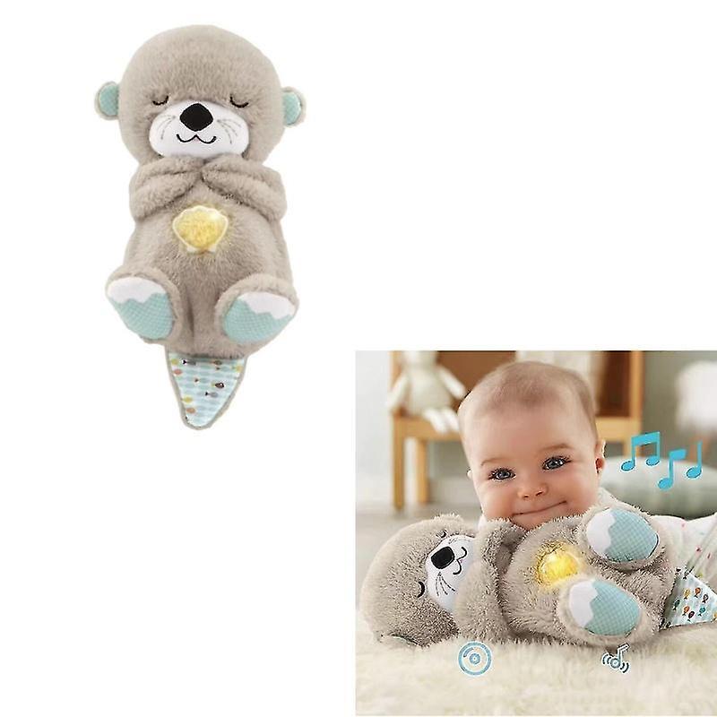 Wfuo Cute Soothing Bear Otter Plush Toy with Lights and Sounds Sleeping Bear Birthday Gift Holiday Gift Light Brown