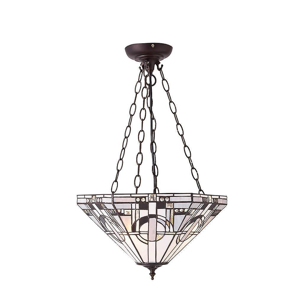 Interiors 1900 Lighting Metropolitan 3 Light Medium Inverted Ceiling Pendant Bronze, Tiffany glass, E27