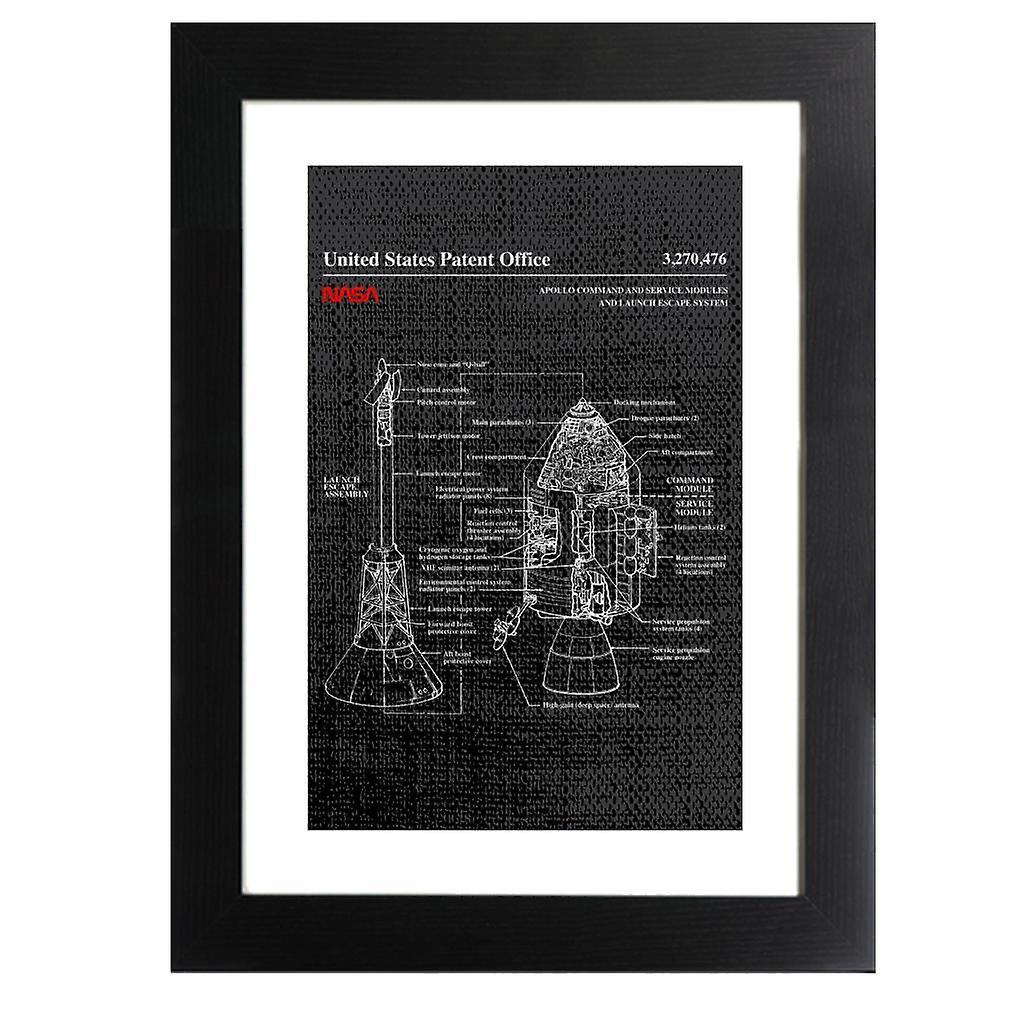 NASA Apollo CSM Escape System Blueprint Framed Print Black 39 x 52 cm