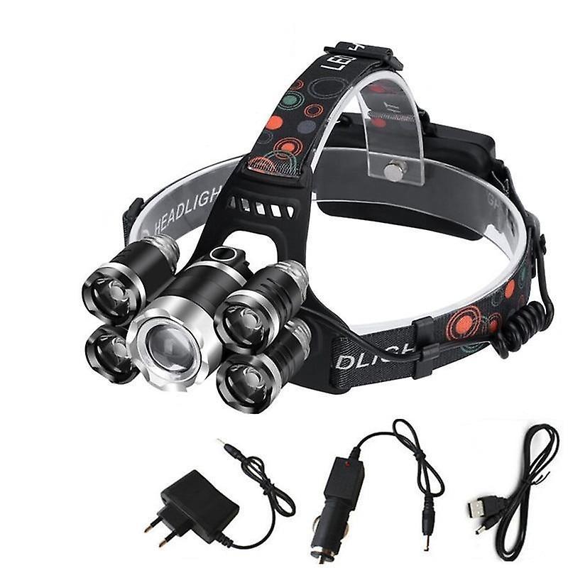 Slowmoose Powerful Headlight 5 Led T6 Headlamp Torch No Battery