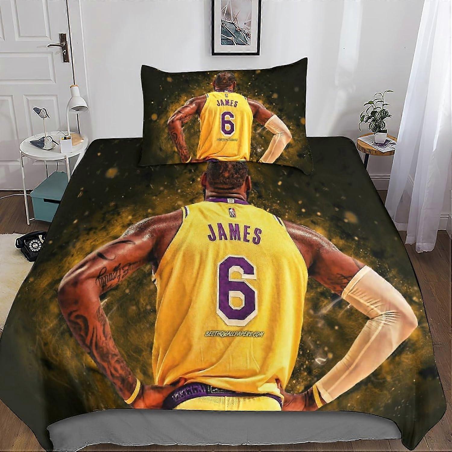 Kerota 3pcs Lebron James Duvet Cover 3D Printed Pillowcase Bed Linen, Zipper Closure Microfiber LBJ NBA Bedding Set for Adults and Kids Single Sing...