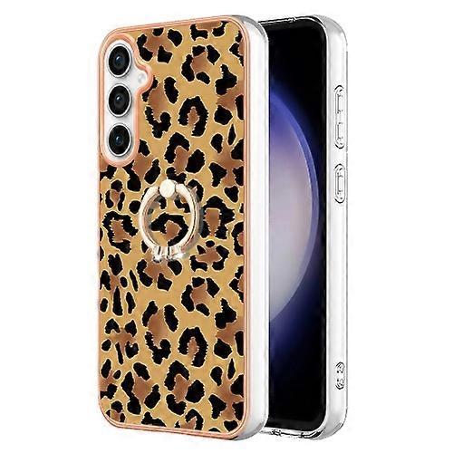 Mycase For Samsung Galaxy S23 FE 5G Electroplating Dual-side IMD Phone Case with Ring Holder Leopard Print