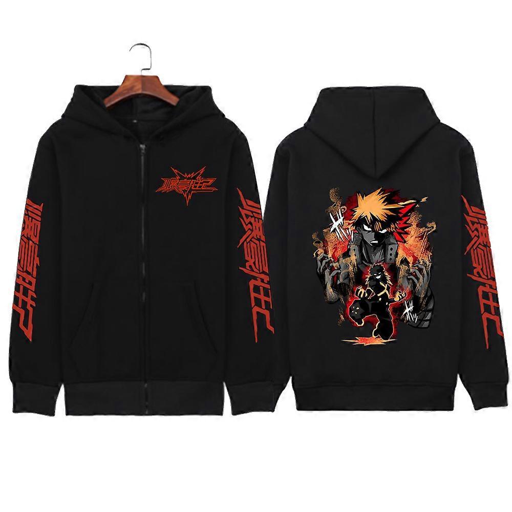 Redkid My Hero Academia Zip Up Jacket Anime Deku Graphic Print Hoodie Pullovers Unisex Fashion Harajuku Sweatshirt Casual Streetwear KS-Black2 M