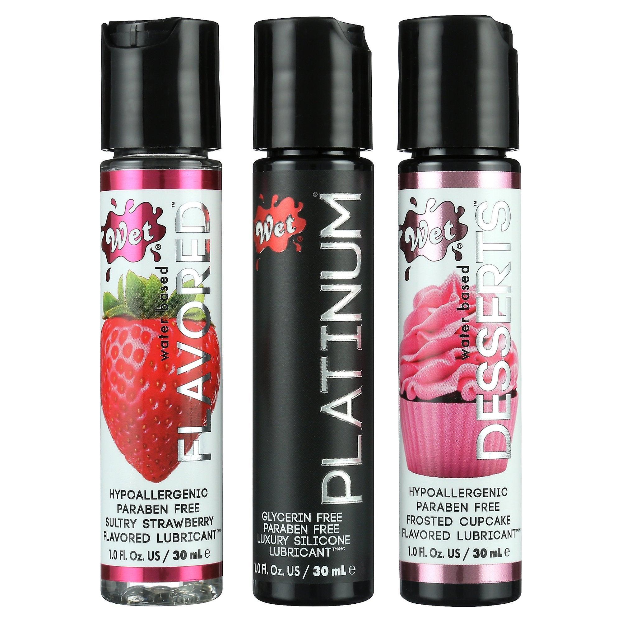 Wet Assorted Personal Lubricant 3 Pack - Platinum, Strawberry, Cupcake, 1 Oz Each