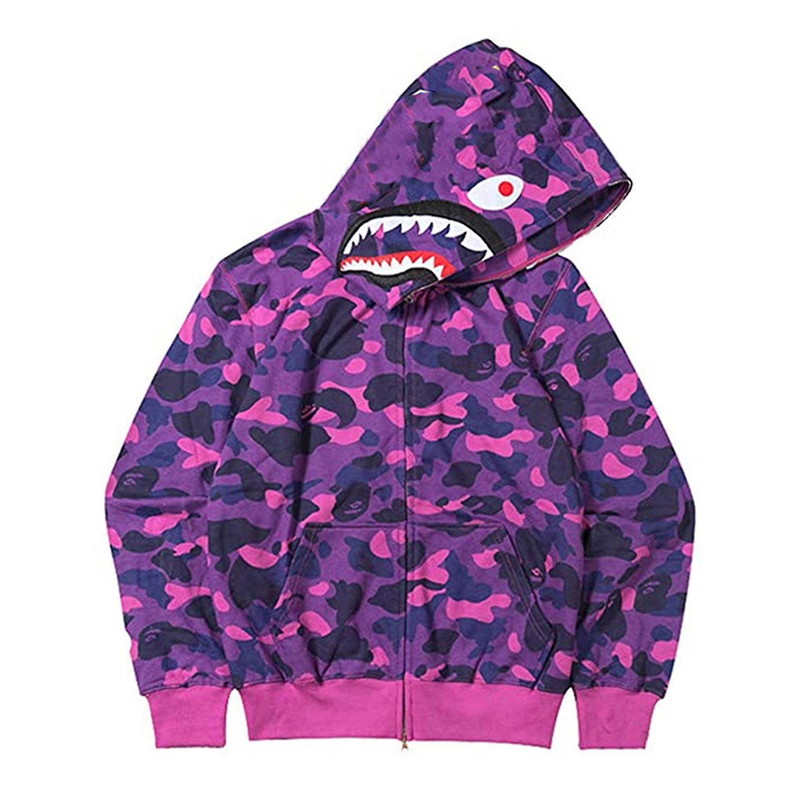 Sunshine Hoodie For Women Men With Shark Mouth Print Casual Loose Jacket With Zipper B M