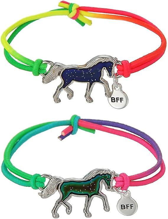 Frusde 2pcs Temperature Sensing Color Changing Mood Bracelet, Cute Cartoon Animals Mood Bracelet For Children Best Gift For Friends Horse