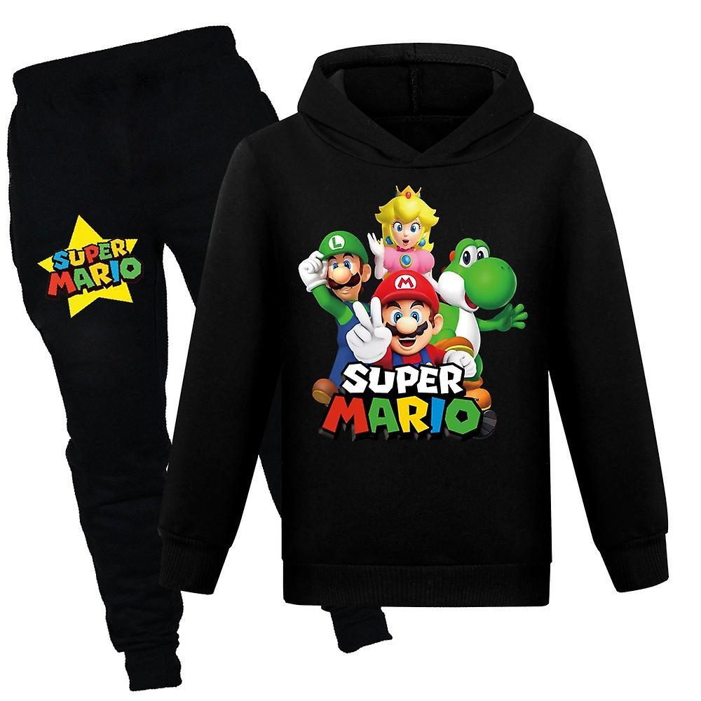 Mylight Super Mario Bros Print Kids Tracksuit Set Hooded Sweatshirt Jogger Pants Outfit Black 11-12 Years