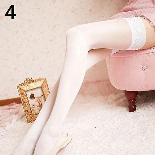 Auleset Women Sexy Transparent Lace Patchwork Stay Up Thigh High Nightclub Stockings White