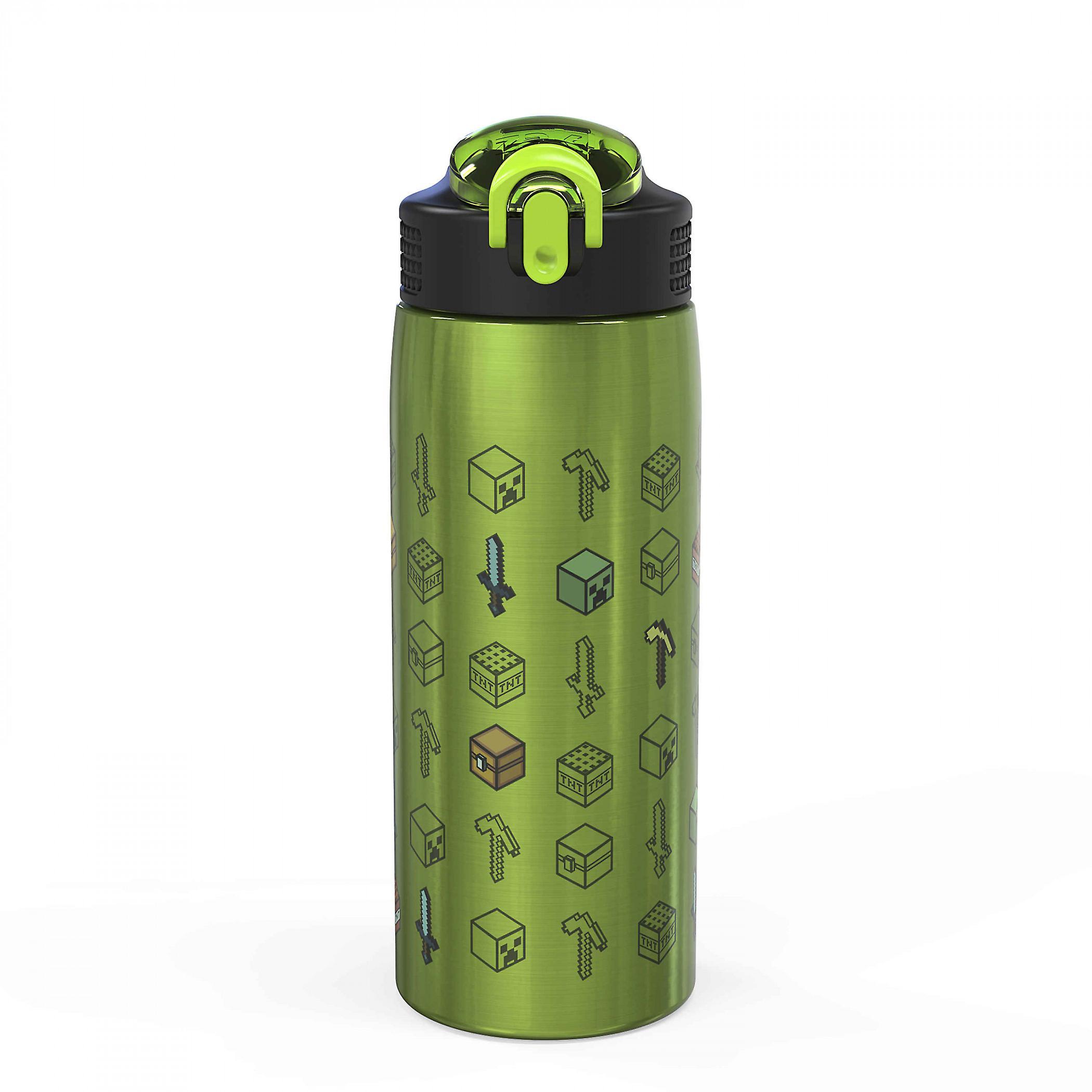 Video Games Minecraft Symbols 19oz Stainless Steel Double Walled Water Bottle Green