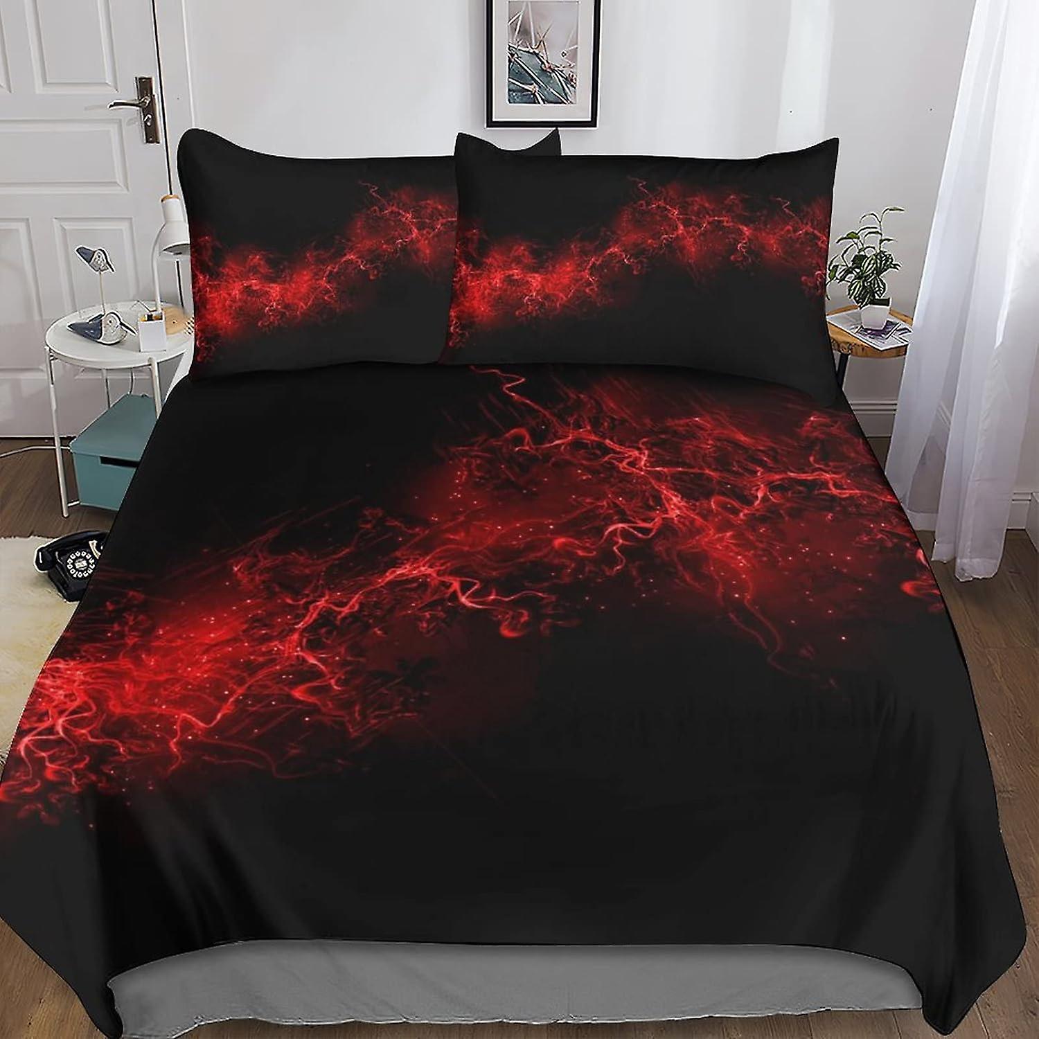 Kerota 3pcs Red Black Duvet Cover 3D Printed Pillowcase Bed Linen, Zipper Closure Microfiber Red Black Bedding Set for Adults and Kids King220x240cm