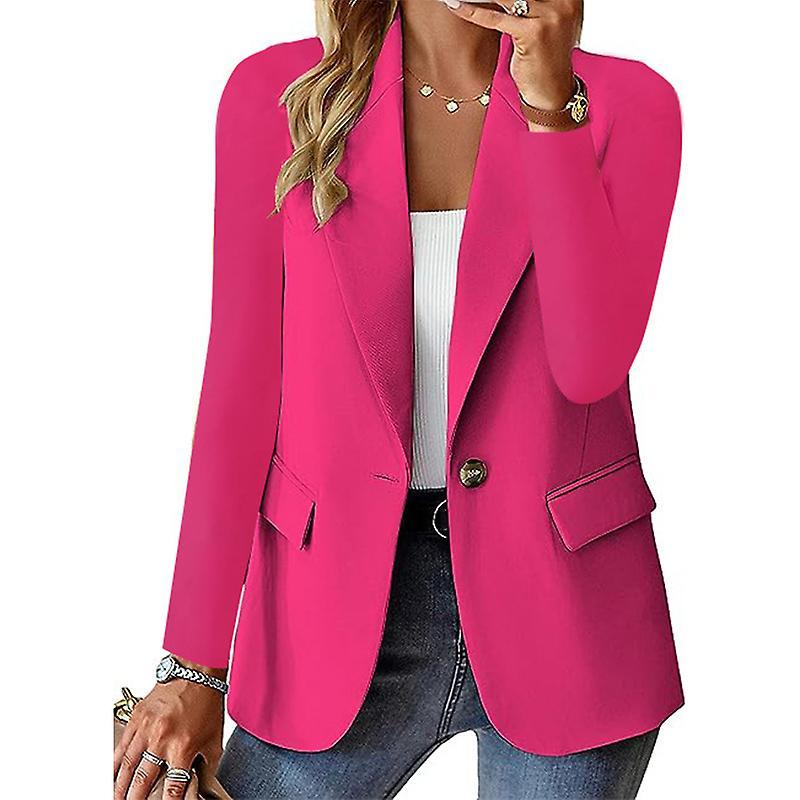 Handuo Women's Blazer Bussiness Casual Blazers Long Sleeve Button Down Blazer Jacket PINK XL