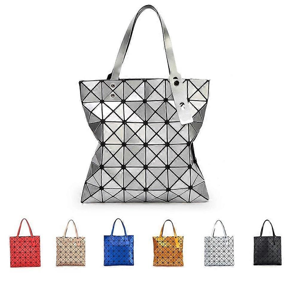 Xinanduo Women's shoulder bag 6 * 6 lattice pearlescent Pu matte diamond folded geometric diamond lattice one silver