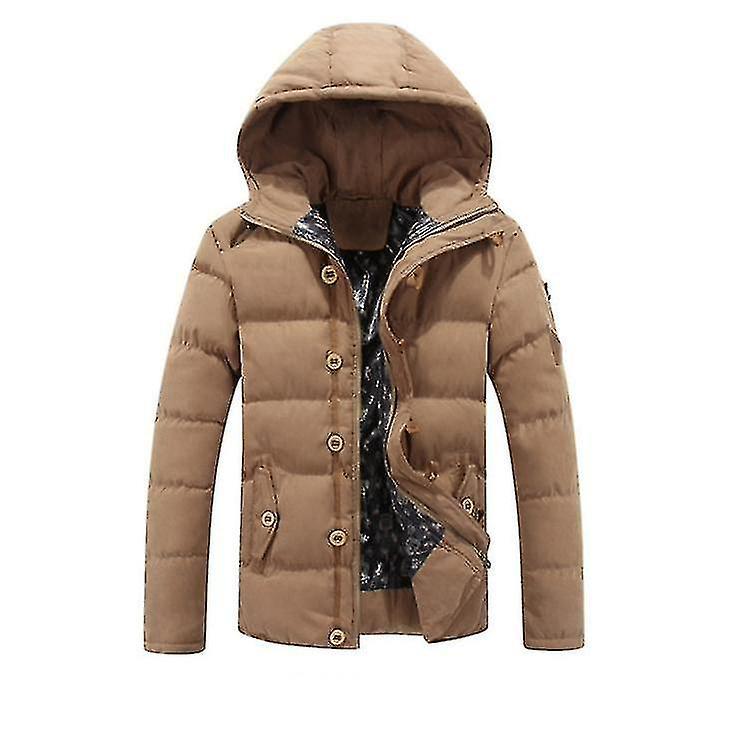 Yesfit New Men's Thick Cotton-padded Jacket Youth Padded Jacket Stand-up Collar Hooded Winter Warm Men's Clothing beige L